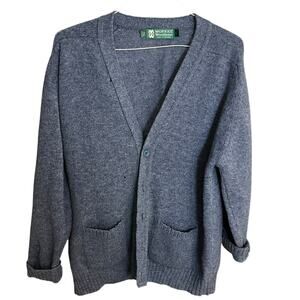 Vtg Moffat Woolens Women's L blue pure new wool cardigan sweater made scotland